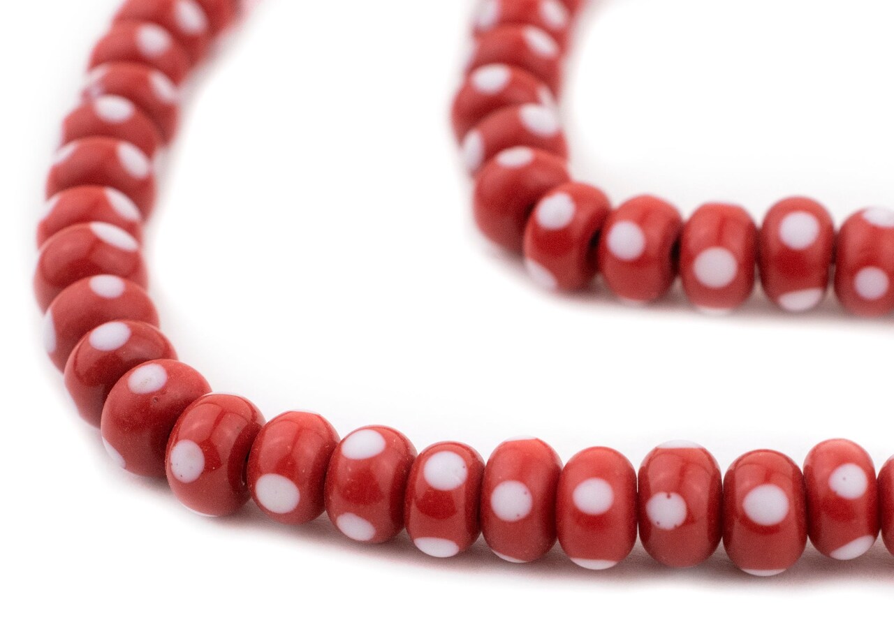 TheBeadChest Red Rondelle Venetian-Style Skunk Beads 8mm, 36 Inch Strand Disk Glass Large Hole